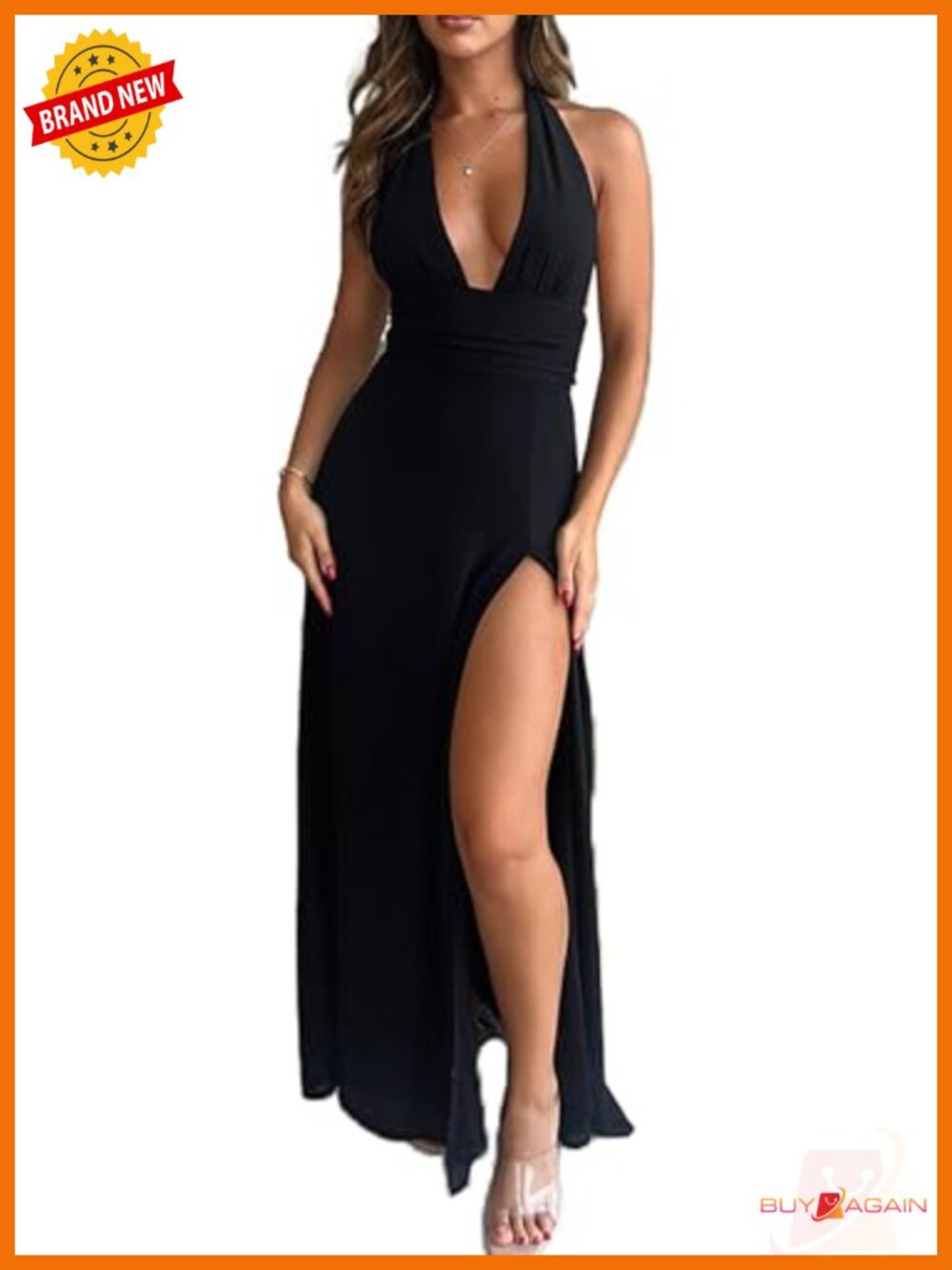 Sleeveless High Slit Maxi Dress Deep V-Neck Tie Back